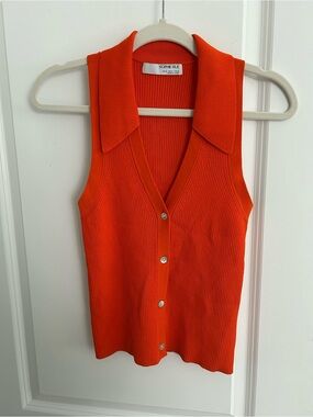 Sophie Rue Reze Sleeveless Collared Button-Front Knit Tank in Orange